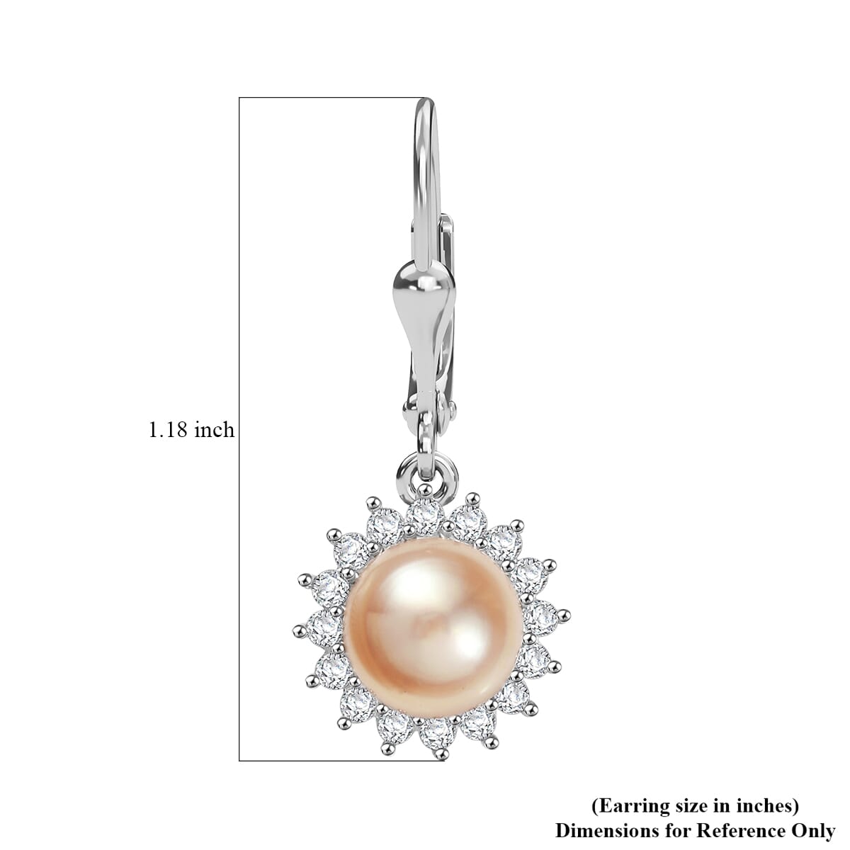 D'Joy Peach Freshwater Pearl and White Zircon 0.30 ctw Sunlit Bloom Earrings in Rhodium Over Sterling Silver image number 5