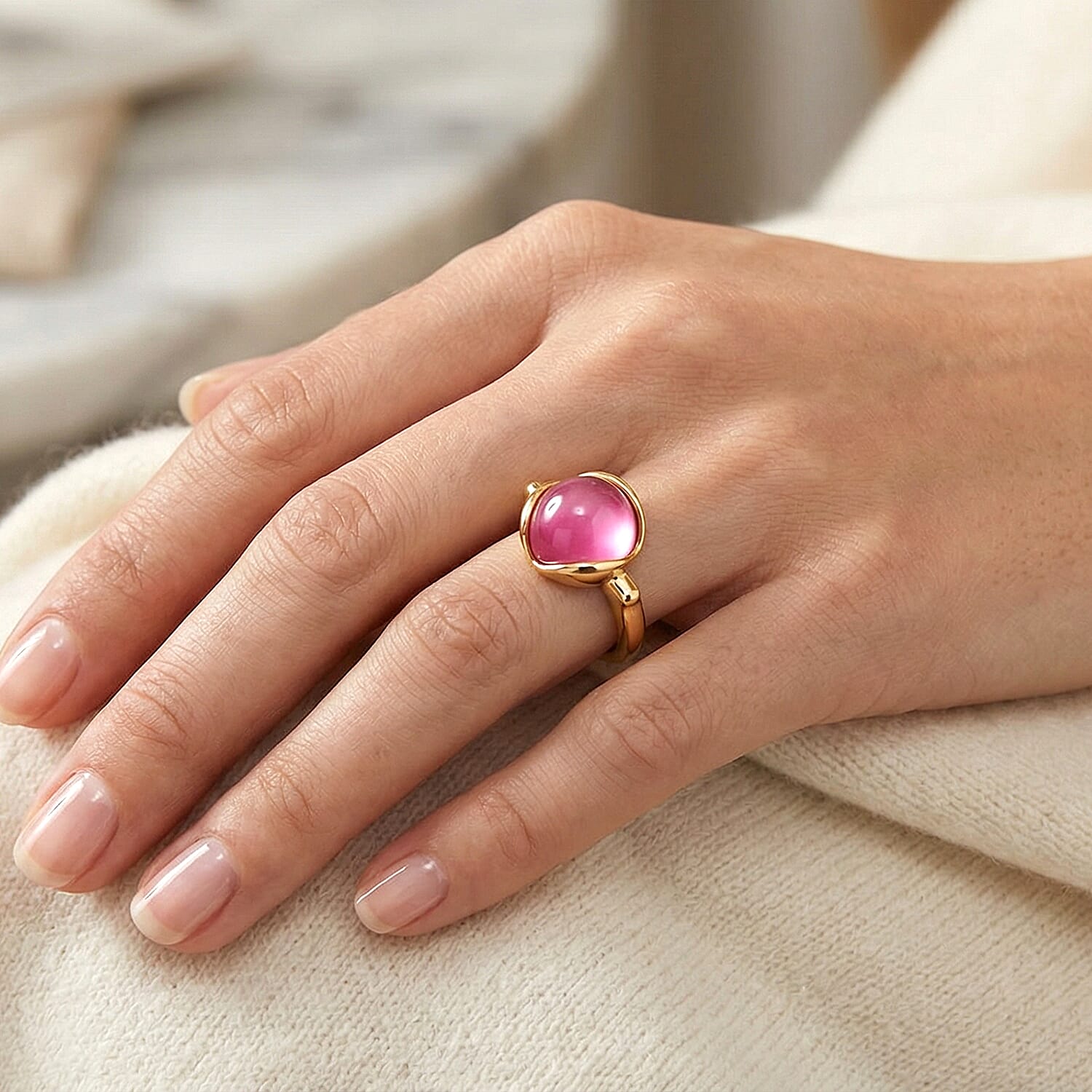Mulberry Moonstone 4.00 ctw Ring in 18K Yellow Gold Plated Sterling Silver (Size 10.0)
