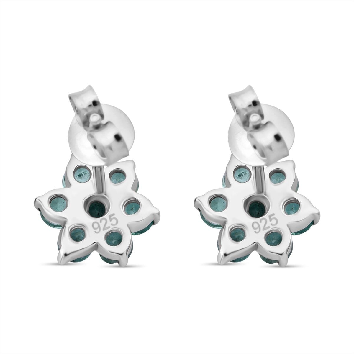 D'Joy AAA Kagem Zambian Emerald 1.00 ctw Floral Stud Earrings in Rhodium Over Sterling Silver  image number 3