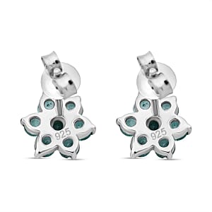D'Joy AAA Kagem Zambian Emerald 1.00 ctw Floral Stud Earrings in Rhodium Over Sterling Silver 