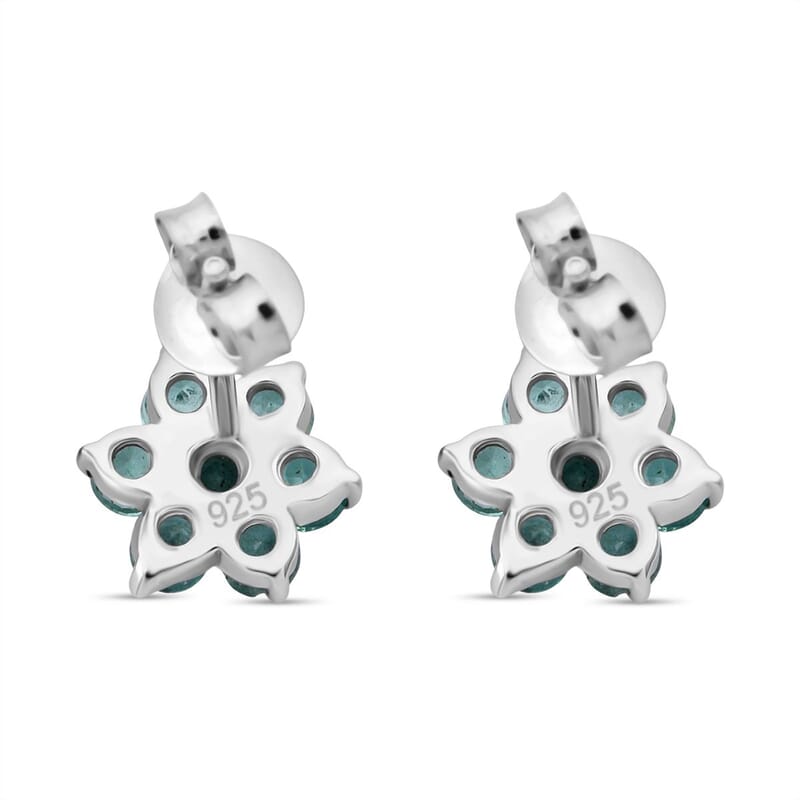 D'Joy AAA Kagem Zambian Emerald 1.00 ctw Floral Stud Earrings in Rhodium Over Sterling Silver