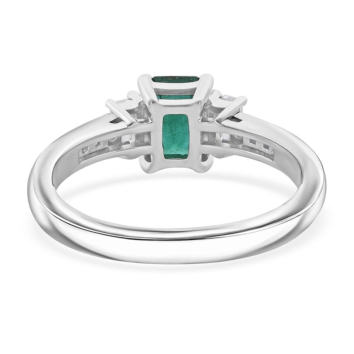 D'Joy Kagem Zambian Emerald, Moissanite Ring in Rhodium Over Sterling Silver 1.50 ctw (Size 10.0)