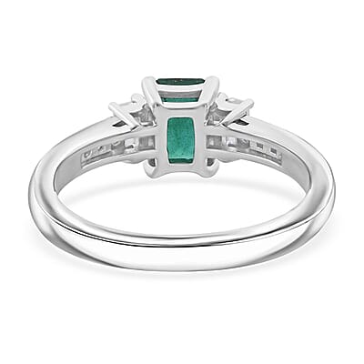 D'Joy Kagem Zambian Emerald, Moissanite Ring in Rhodium Over Sterling Silver 1.50 ctw (Size 10.0)