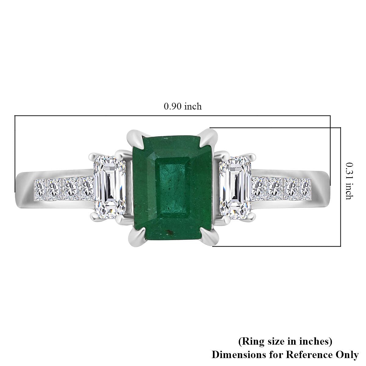D'Joy Kagem Zambian Emerald, Moissanite Ring in Rhodium Over Sterling Silver 1.50 ctw (Size 10.0)