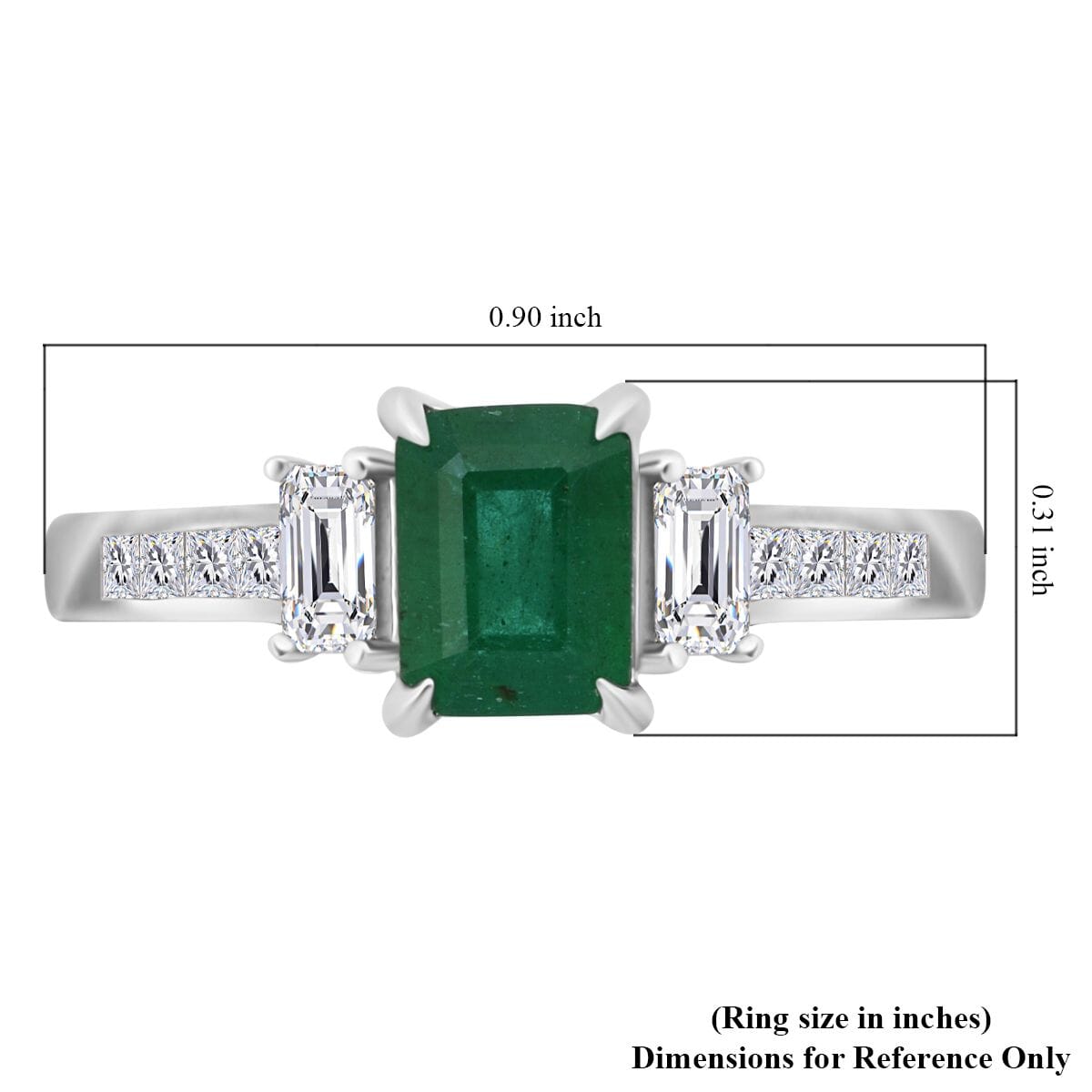 Premium Kagem Zambian Emerald, Moissanite Bridge Ring in Rhodium Over Sterling Silver (Size 10.0) 1.50 ctw image number 5