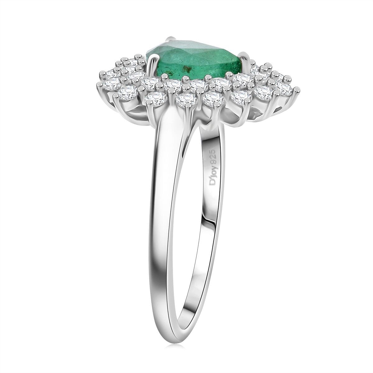 Premium Kagem Zambian Emerald and Moissanite 1.60 ctw Forest Bloom Ring in Rhodium Over Sterling Silver (Size 10.0)  image number 3