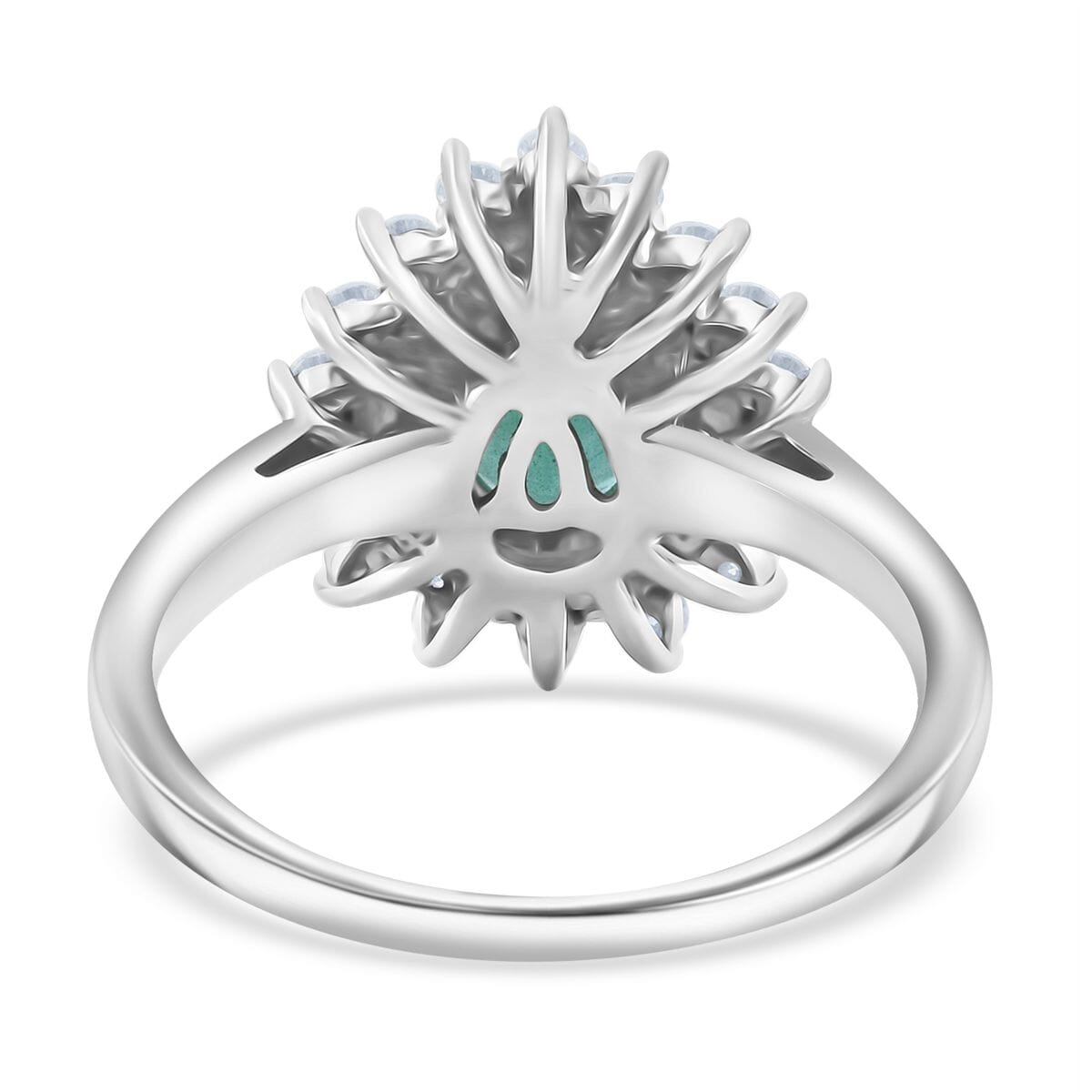 Premium Kagem Zambian Emerald and Moissanite 1.60 ctw Forest Bloom Ring in Rhodium Over Sterling Silver (Size 10.0)  image number 4