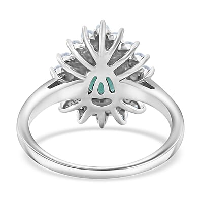 Premium Kagem Zambian Emerald and Moissanite 1.60 ctw Forest Bloom Ring in Rhodium Over Sterling Silver (Size 10.0)