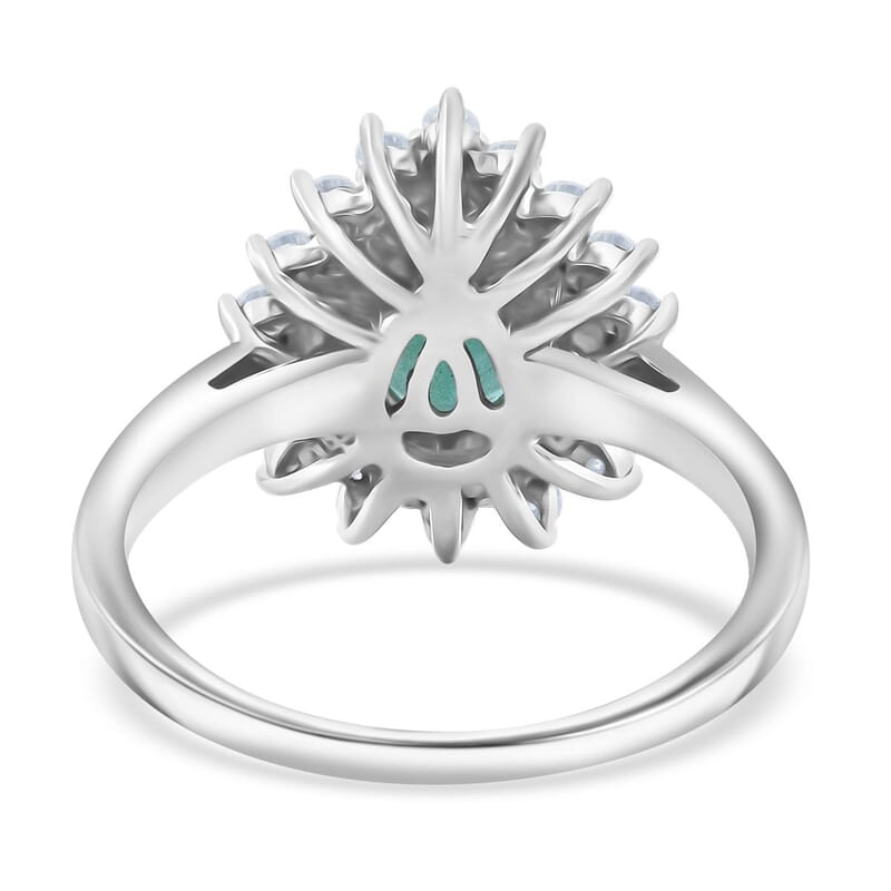 Premium Kagem Zambian Emerald and Moissanite 1.60 ctw Forest Bloom Ring in Rhodium Over Sterling Silver (Size 10.0)