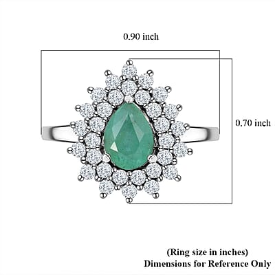 Premium Kagem Zambian Emerald and Moissanite 1.60 ctw Forest Bloom Ring in Rhodium Over Sterling Silver (Size 10.0)