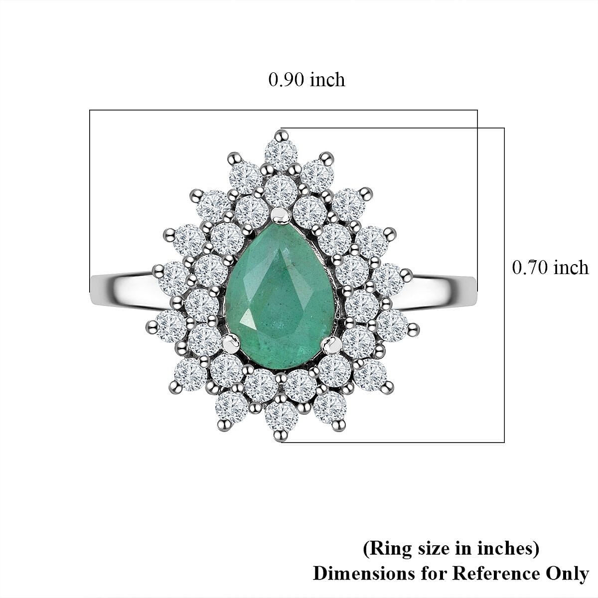 Epic Deal Premium Kagem Zambian Emerald, Moissanite Dewdrop Dahlia Ring in Rhodium Over Sterling Silver (Size 11.0) 1.60 ctw image number 5