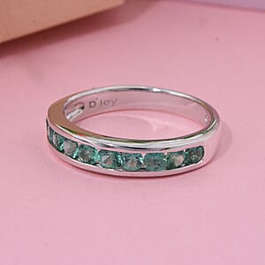 D'Joy Premium Kagem Zambian Emerald 1.00 ctw Half Eternity Band Ring in Rhodium Over Sterling Silver (Size 5.0)