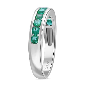 D'Joy Premium Kagem Zambian Emerald 1.00 ctw Half Eternity Band Ring in Rhodium Over Sterling Silver (Size 5.0)