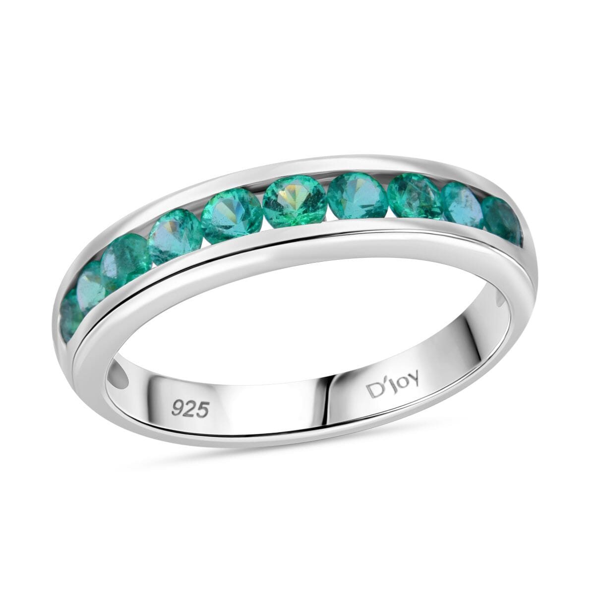 Premium Kagem Zambian Emerald 1.00 ctw Half Eternity Band Ring in Rhodium Over Sterling Silver (Size 6.0) image number 0