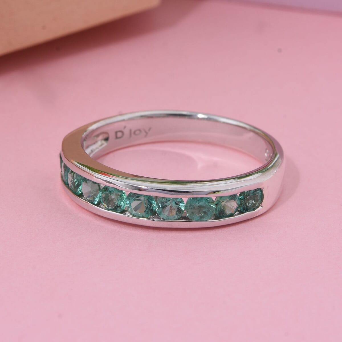 Premium Kagem Zambian Emerald 1.00 ctw Half Eternity Band Ring in Rhodium Over Sterling Silver (Size 6.0) image number 1