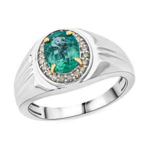 Luxoro AAA Kagem Zambian Emerald and I2 Natural Yellow Diamond 2.00 ctw Sovereign Mens Ring in 10K White Gold (Size 10.0)