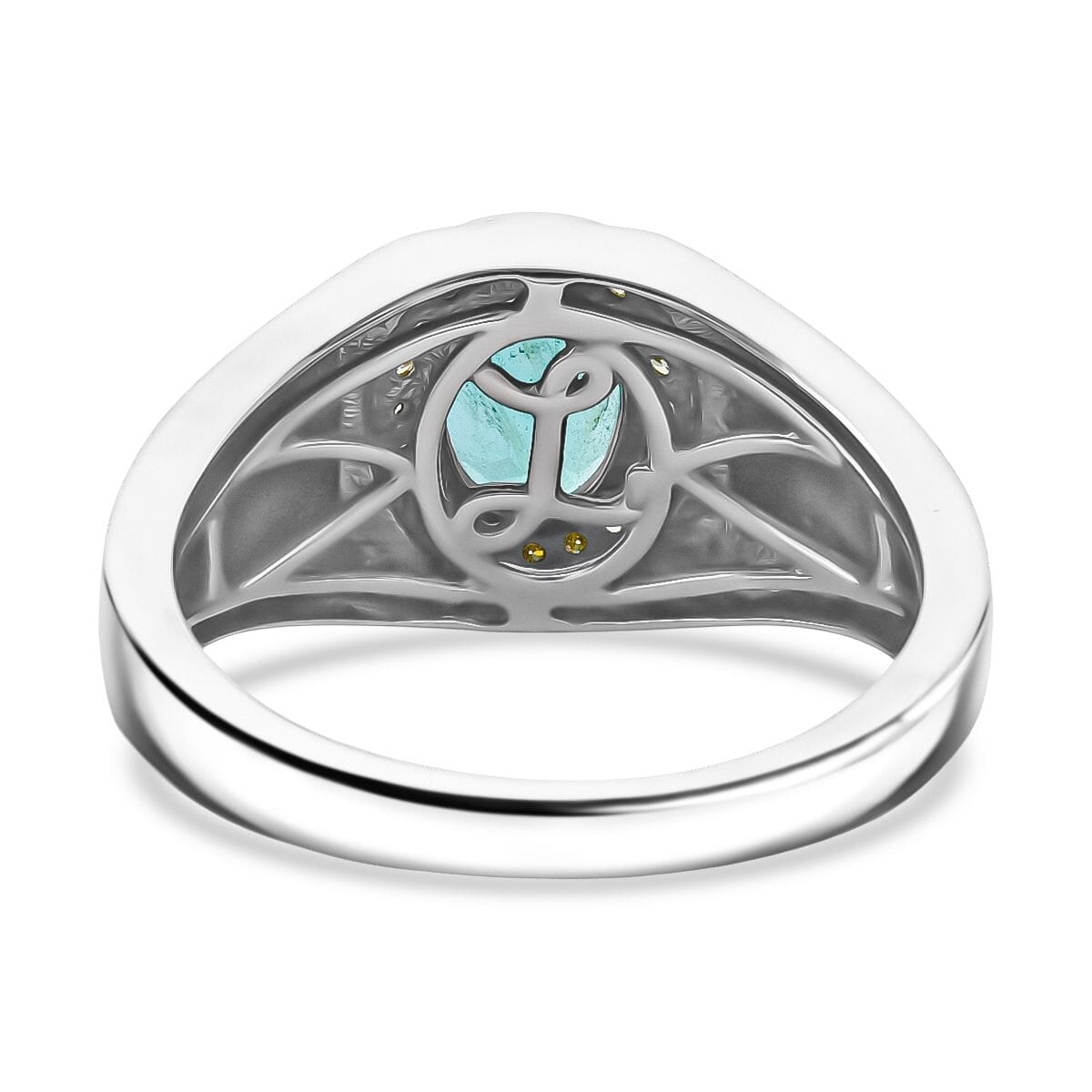 Luxoro AAA Kagem Zambian Emerald and I2 Natural Yellow Diamond 2.00 ctw Sovereign Mens Ring in 10K White Gold (Size 10.0) image number 3
