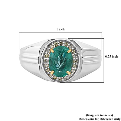 Luxoro AAA Kagem Zambian Emerald and I2 Natural Yellow Diamond 2.00 ctw Sovereign Mens Ring in 10K White Gold (Size 10.0)