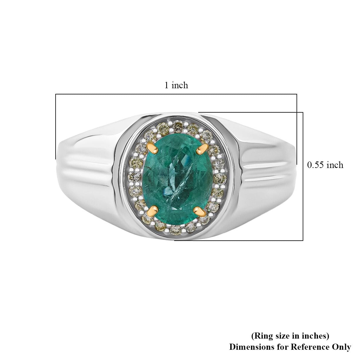 Luxoro AAA Kagem Zambian Emerald and I2 Natural Yellow Diamond 2.00 ctw Sovereign Mens Ring in 10K White Gold (Size 11.0) image number 4