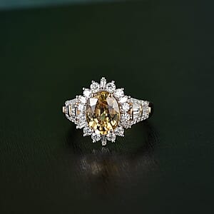 Luxoro 10K Yellow Gold AAA Tanzania Yellow Zircon, Luxuriant Lab Grown Diamond Golden Radiance Ring (Size 6.5) 5.25 ctw