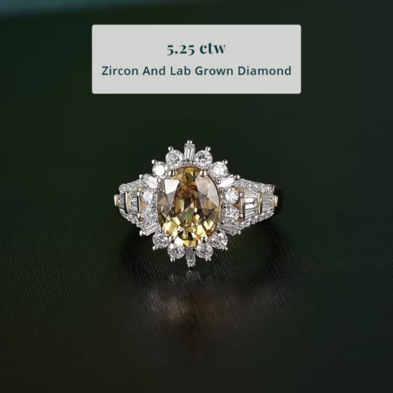 Luxoro 10K Yellow Gold AAA Tanzania Yellow Zircon, Luxuriant Lab Grown Diamond Golden Radiance Ring (Size 7.5) 5.25 ctw