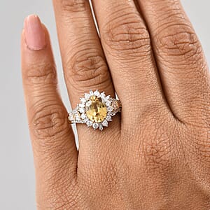 Luxoro 10K Yellow Gold AAA Tanzania Yellow Zircon, Luxuriant Lab Grown Diamond Golden Radiance Ring (Size 8.5) 5.25 ctw