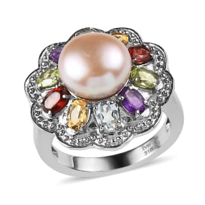 Ever True Lavender Pearl and Multi Gemstone 1.75 ctw Celestial Garden Ring in Stainless Steel (Size 10.0)
