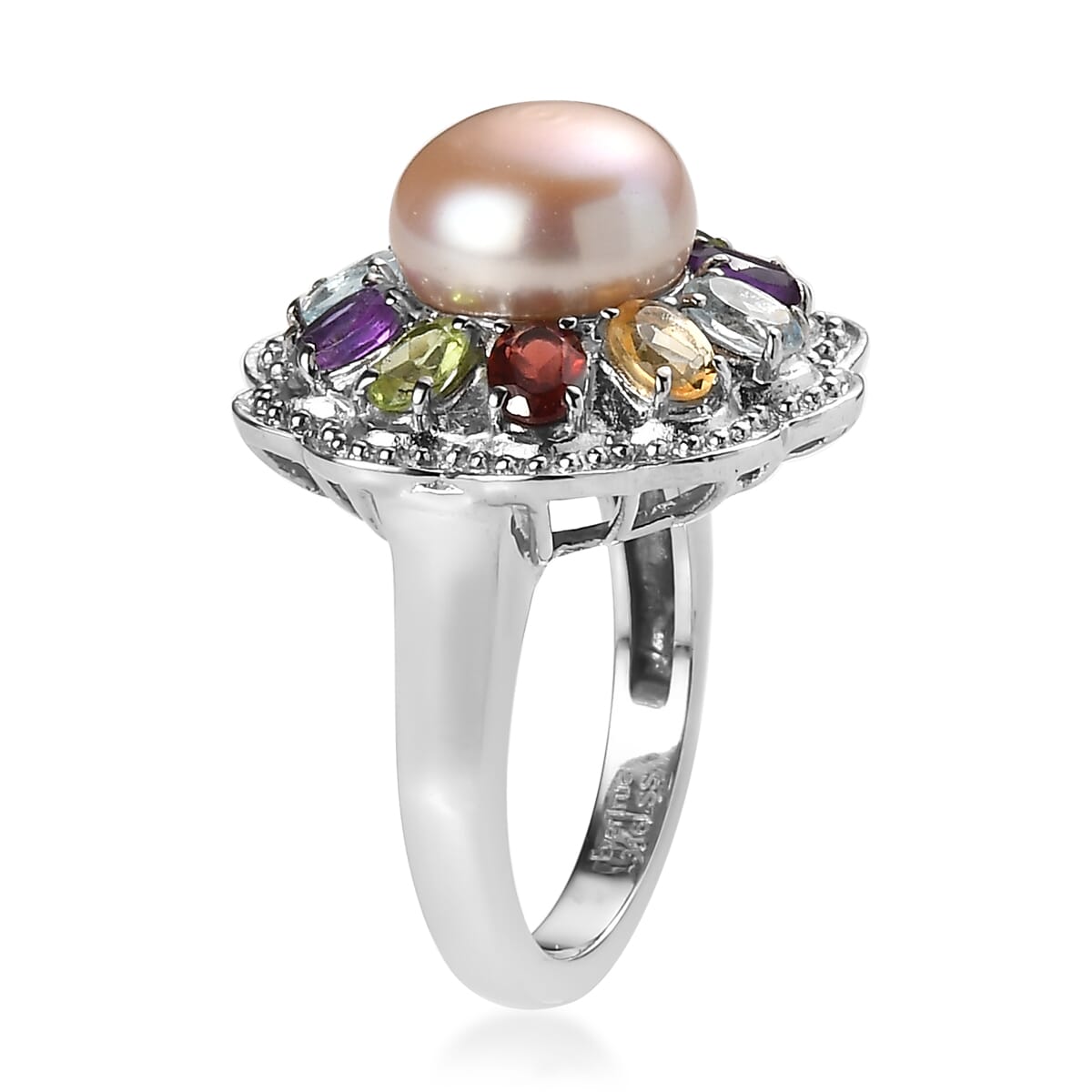 Ever True Lavender Pearl and Multi Gemstone 1.75 ctw Celestial Garden Ring in Stainless Steel (Size 10.0) image number 3