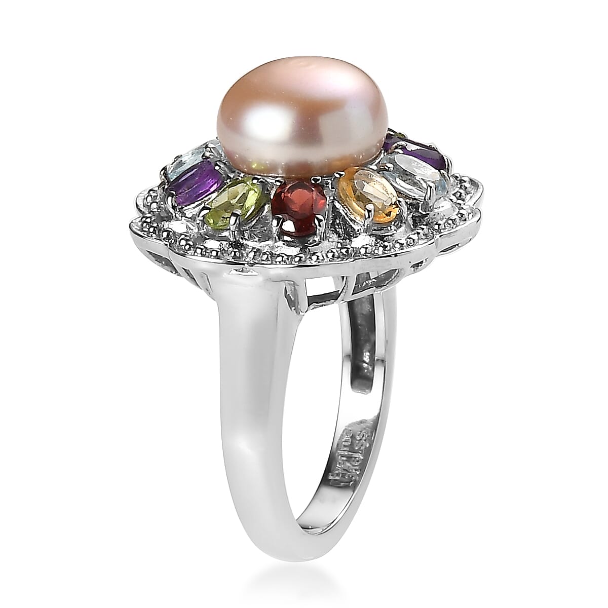 EverTrue Lavender Pearl and Multi Gemstone 1.75 ctw Celestial Garden Ring in Stainless Steel (Size 9.0) image number 3