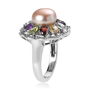EverTrue Lavender Pearl and Multi Gemstone 1.75 ctw Celestial Garden Ring in Stainless Steel (Size 9.0)