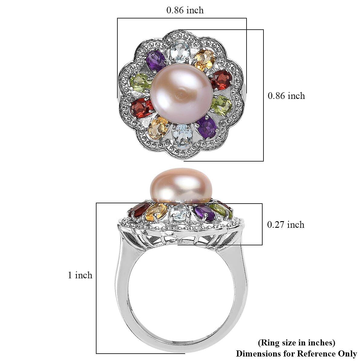 EverTrue Lavender Pearl and Multi Gemstone 1.75 ctw Celestial Garden Ring in Stainless Steel (Size 9.0) image number 5