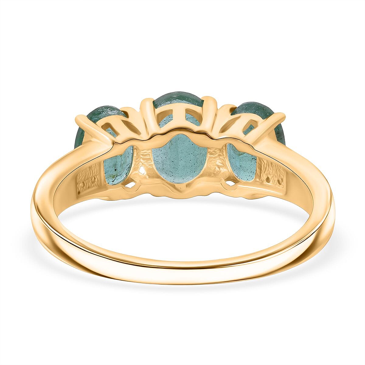 Luxoro 10K Yellow Gold AAA Kagem Zambian Emerald, Diamond (G-H, I2) Trilogy Ring (Size 11.0) 2.90 ctw image number 3