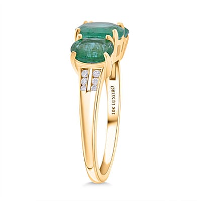 Luxoro 10K Yellow Gold AAA Kagem Zambian Emerald, Diamond (G-H, I2) Trilogy Ring (Size 5.0) 2.90 ctw
