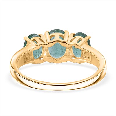 Luxoro 10K Yellow Gold AAA Kagem Zambian Emerald, Diamond (G-H, I2) Trilogy Ring (Size 5.0) 2.90 ctw