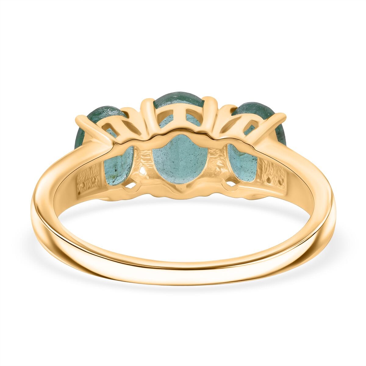 Luxoro AAA Kagem Zambian Emerald and G-H I2 Diamond 2.90 ctw Trilogy Ring in 10K Yellow Gold (Size 9.0) image number 3
