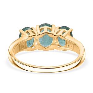 Luxoro AAA Kagem Zambian Emerald and G-H I2 Diamond 2.90 ctw Trilogy Ring in 10K Yellow Gold (Size 9.0)