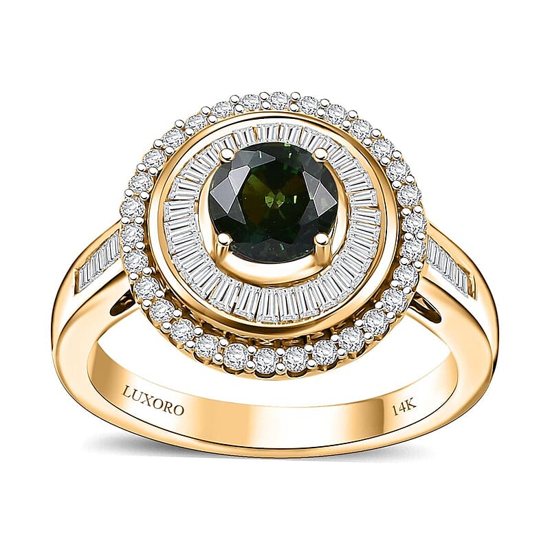 Certified & Appraised Luxoro 14K Yellow Gold AAA Milanoa Green Sapphire, Diamond (I2) (0.68 cts) Ring (Size 5.0) (5.15 g) 1.97 ctw