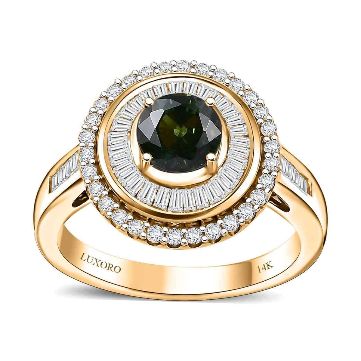 Certified & Appraised Luxoro 14K Yellow Gold AAA Green Sapphire, Diamond (I2) (0.68 cts) Ring (Size 10.0) (5.15 g) 1.97 ctw image number 0