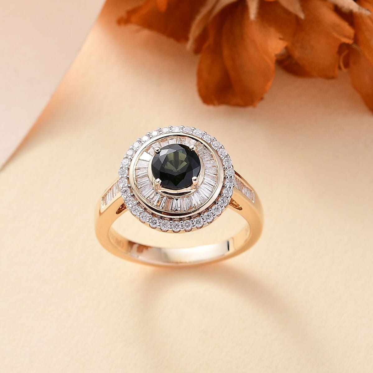 Certified & Appraised Luxoro 14K Yellow Gold AAA Green Sapphire, Diamond (I2) (0.68 cts) Ring (Size 10.0) (5.15 g) 1.97 ctw image number 1