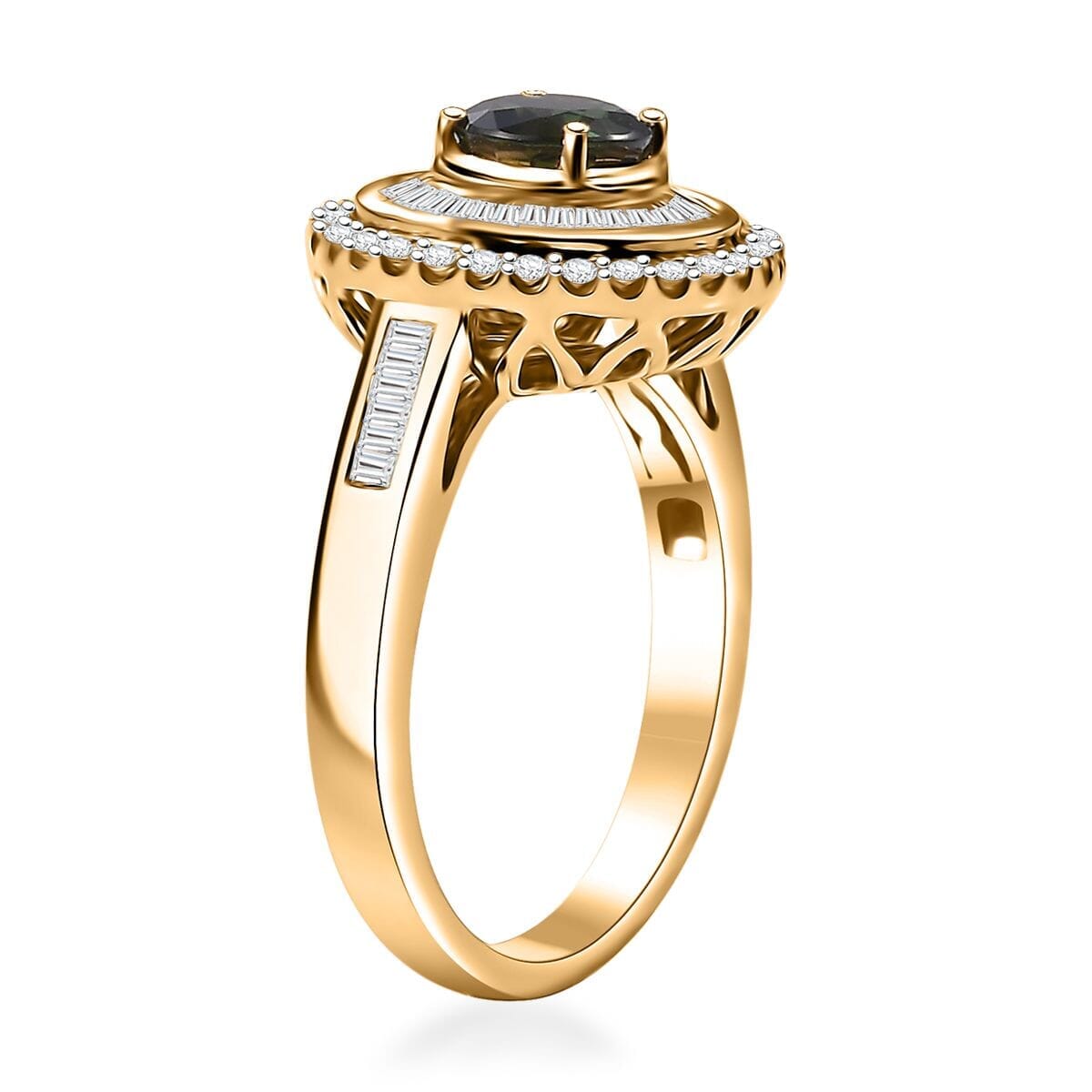 Certified & Appraised Luxoro 14K Yellow Gold AAA Green Sapphire, Diamond (I2) (0.68 cts) Ring (Size 10.0) (5.15 g) 1.97 ctw image number 3