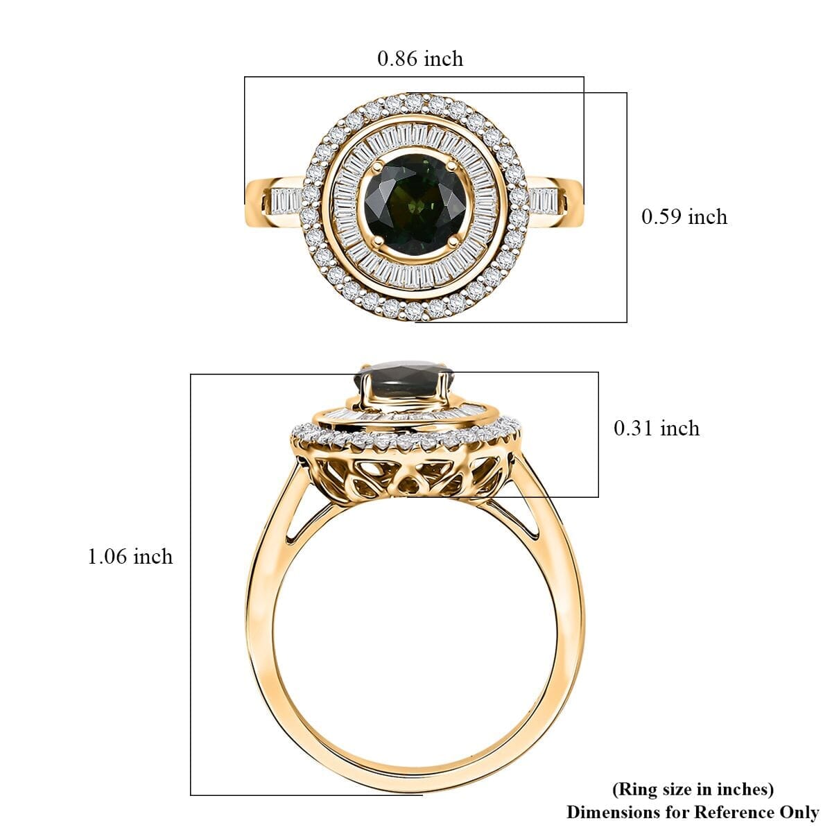 Certified & Appraised Luxoro 14K Yellow Gold AAA Green Sapphire, Diamond (I2) (0.68 cts) Ring (Size 10.0) (5.15 g) 1.97 ctw image number 5