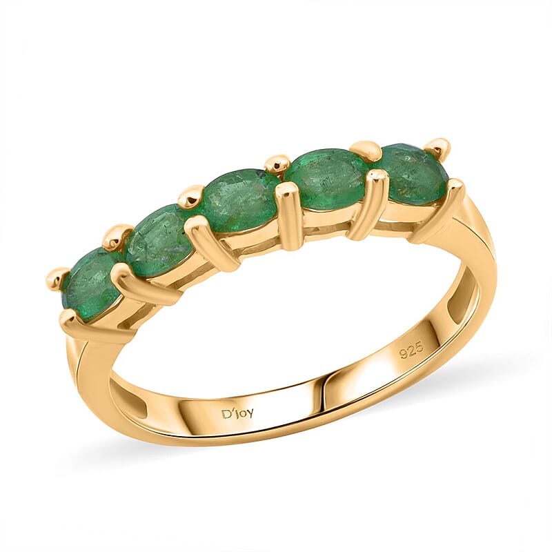 Premium Kagem Zambian Emerald 0.80 ctw 5 Stone Ring in 18K Vermeil Yellow Gold Over Sterling Silver (Size 10.0)