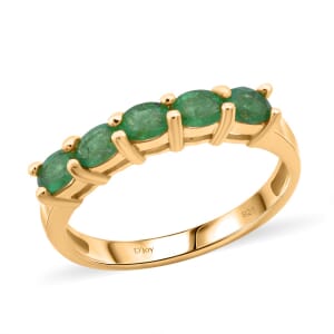 Premium Kagem Zambian Emerald 0.80 ctw 5 Stone Ring in 18K Vermeil Yellow Gold Over Sterling Silver (Size 6.0)