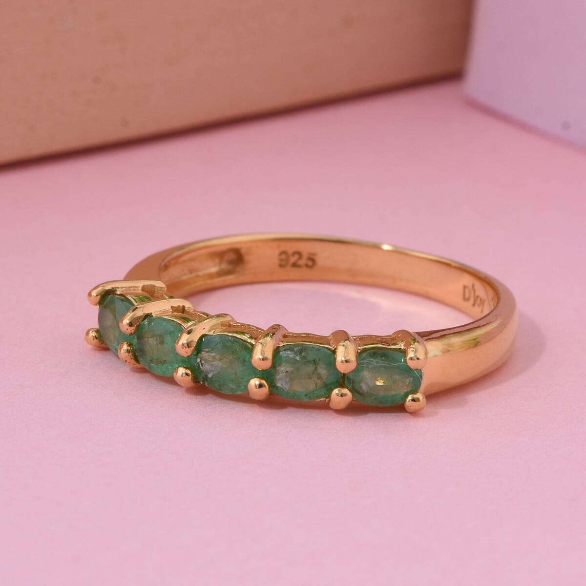 Premium Kagem Zambian Emerald 0.80 ctw 5 Stone Ring in 18K Vermeil Yellow Gold Over Sterling Silver (Size 6.0) image number 1