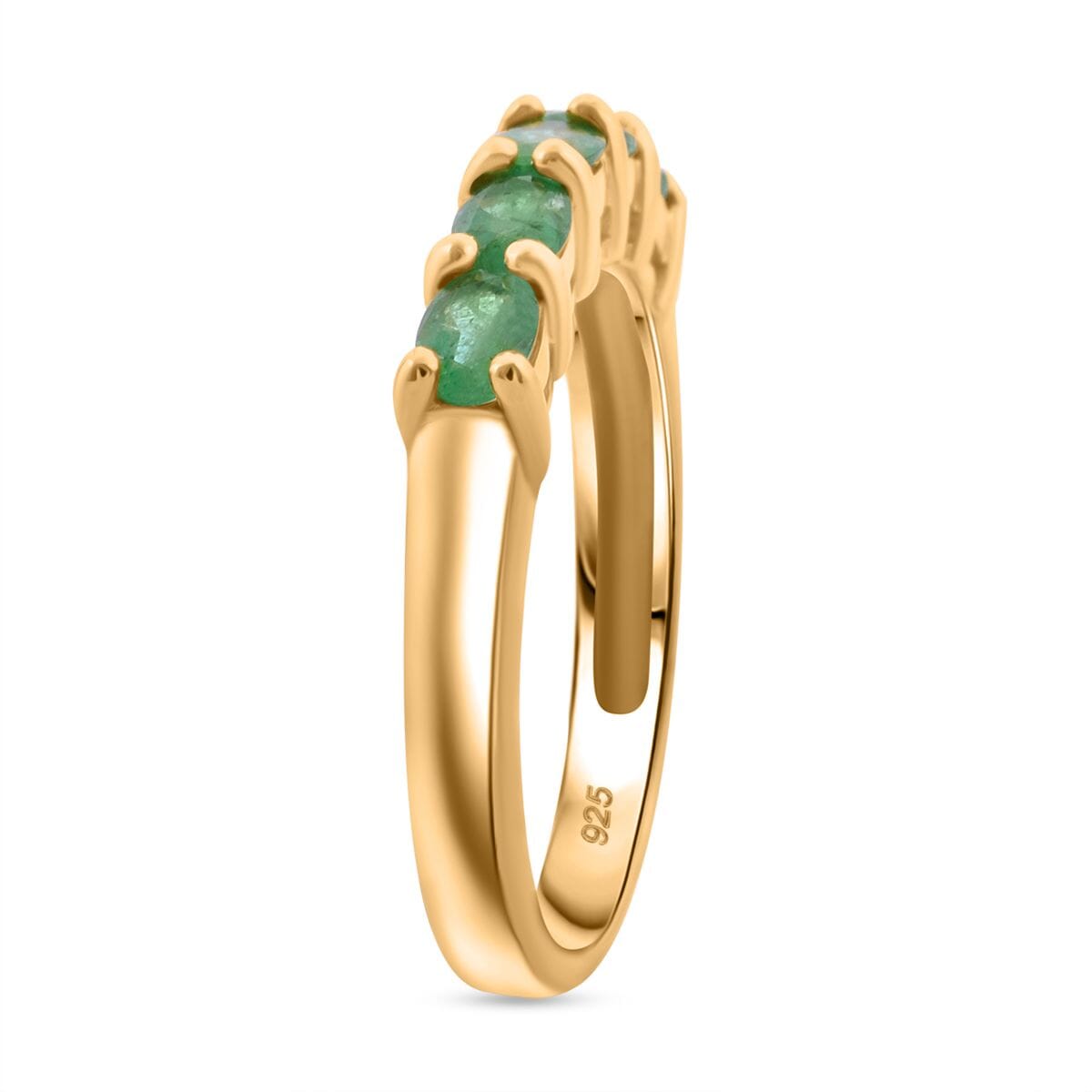 Premium Kagem Zambian Emerald 0.80 ctw 5 Stone Ring in 18K Vermeil Yellow Gold Over Sterling Silver (Size 6.0) image number 3