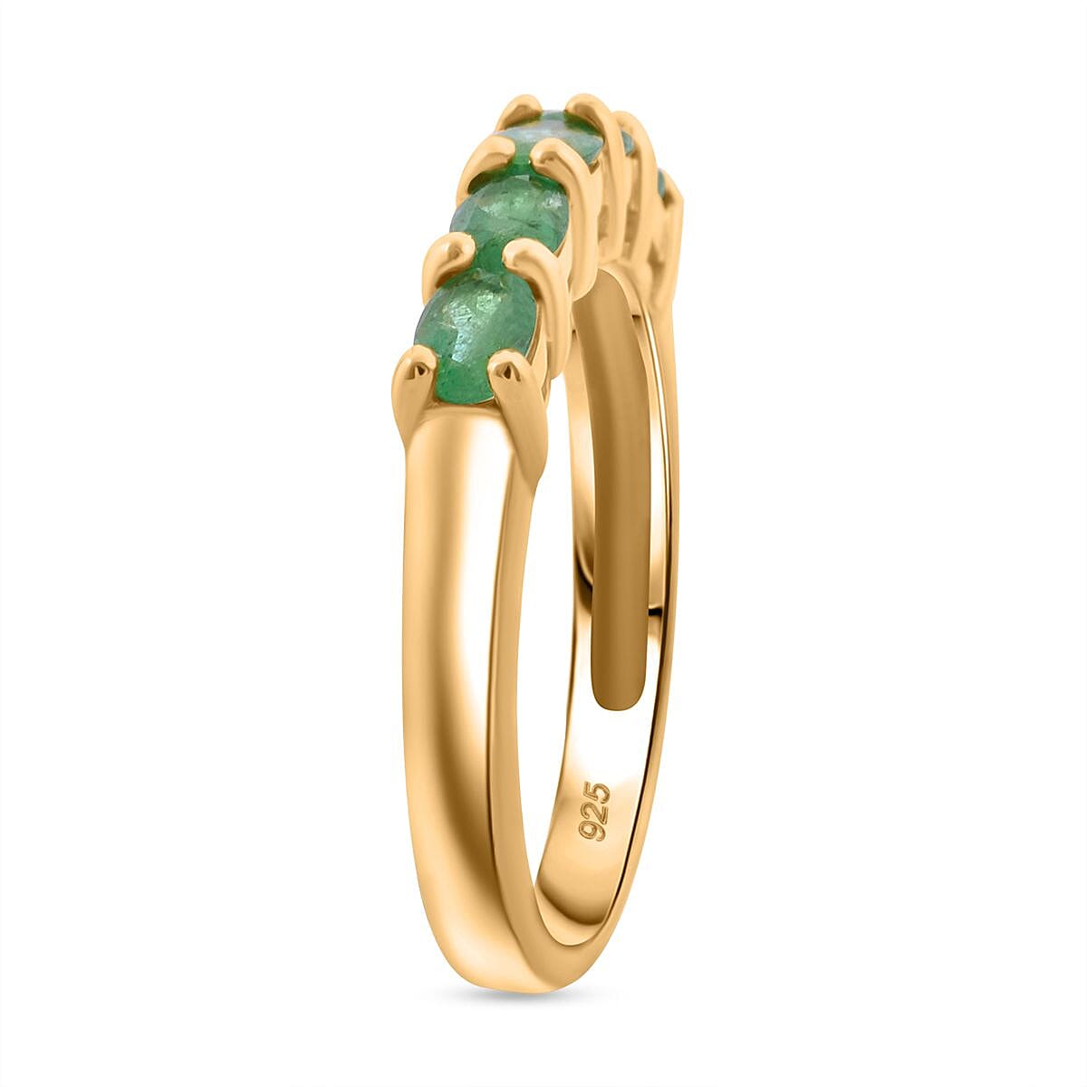 Premium Kagem Zambian Emerald 0.80 ctw 5 Stone Ring in 18K Vermeil Yellow Gold Over Sterling Silver (Size 8.0) image number 3