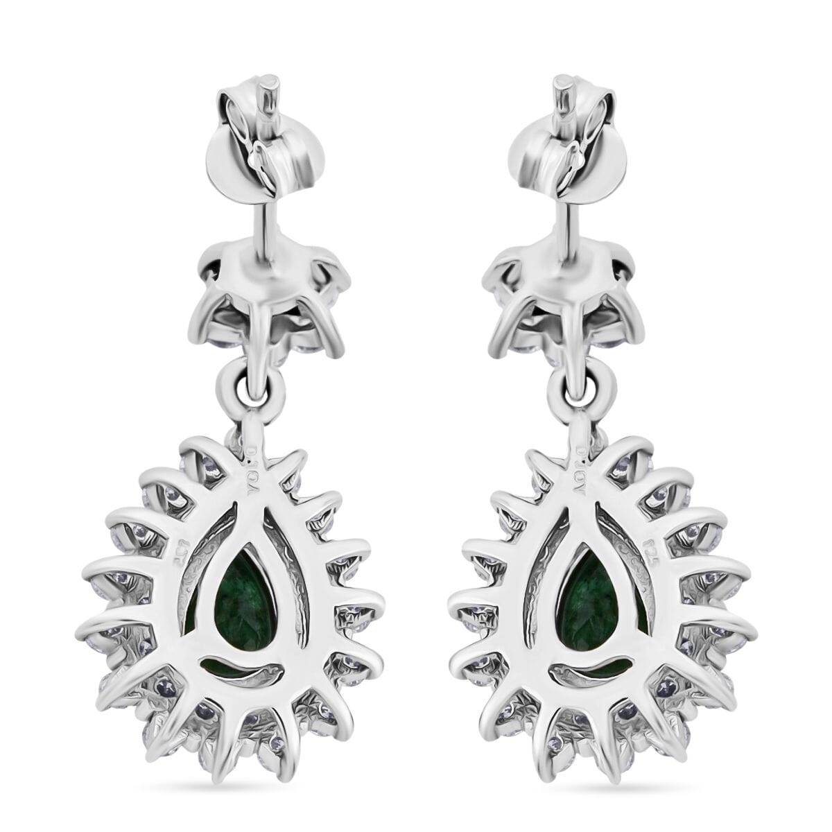 Premium Kagem Zambian Emerald and Moissanite 2.40 ctw Forest Bloom Earrings in Rhodium Over Sterling Silver image number 2