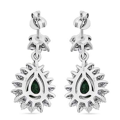 Premium Kagem Zambian Emerald and Moissanite 2.40 ctw Forest Bloom Earrings in Rhodium Over Sterling Silver