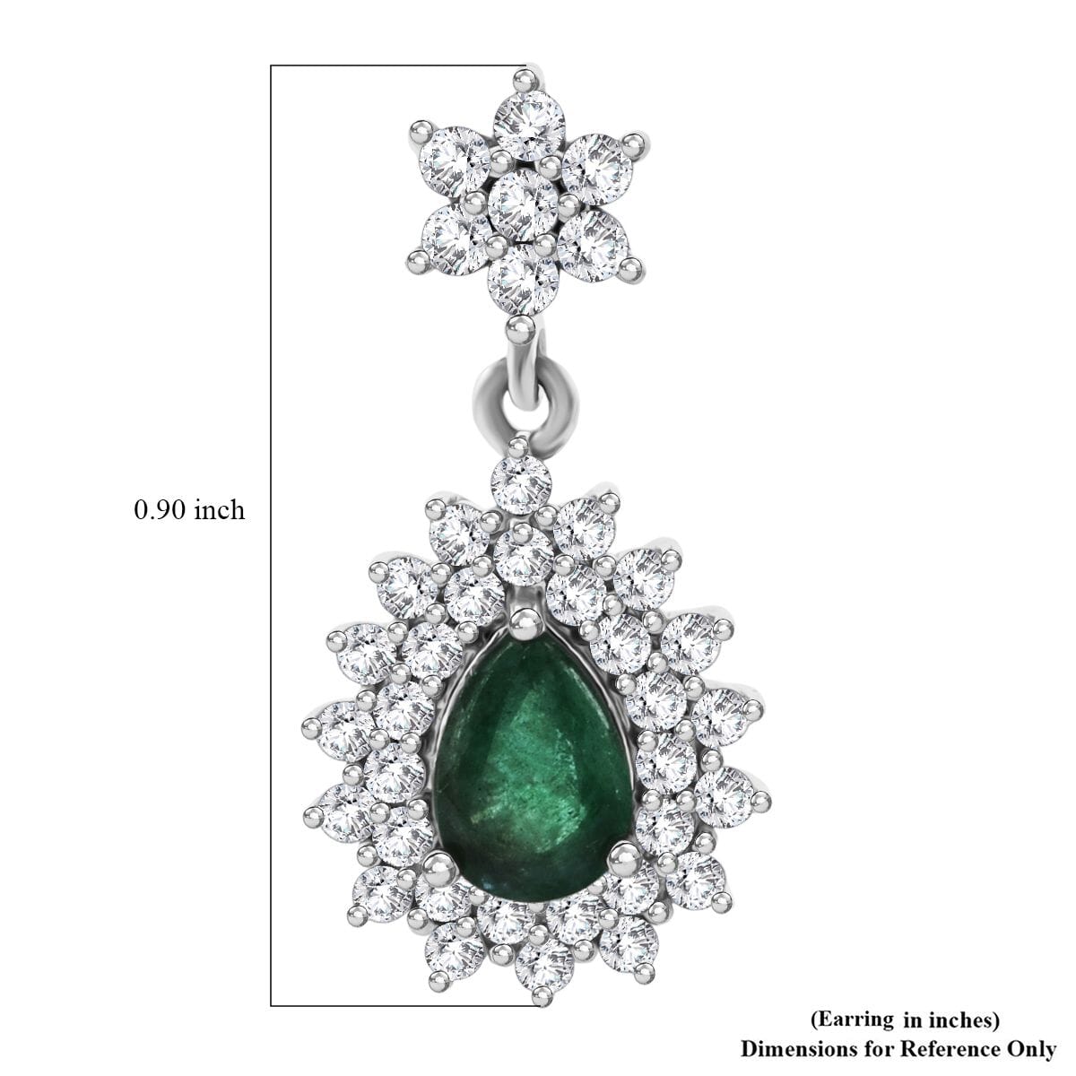 Premium Kagem Zambian Emerald and Moissanite 2.40 ctw Forest Bloom Earrings in Rhodium Over Sterling Silver image number 3
