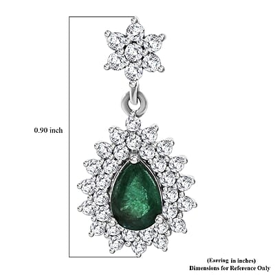 Premium Kagem Zambian Emerald and Moissanite 2.40 ctw Forest Bloom Earrings in Rhodium Over Sterling Silver